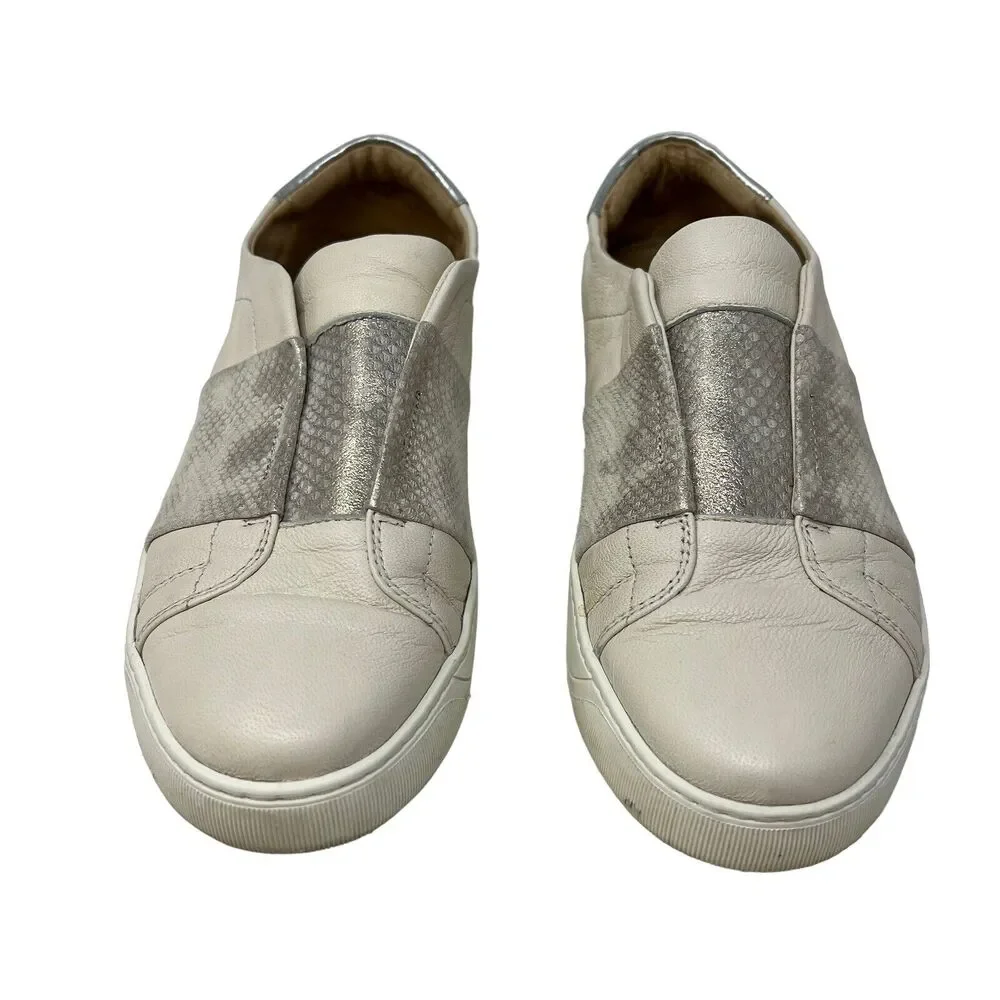 Johnston & Murphy Eden Leather Slip-On Sneakers Metallic Pewter Sz 8.5
